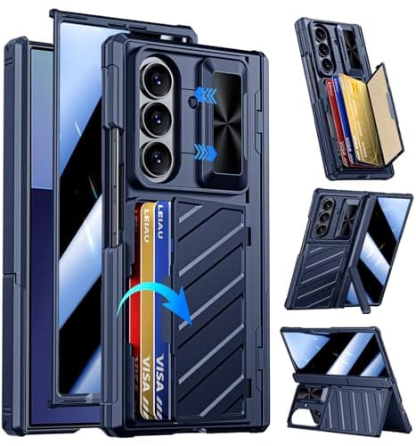 LEIAU Wallet Case for Samsung Galaxy Z Fold 7 [Privacy Screen Protector][4 Card Holder Lens Cover] Military Grade Heavy Duty Armor with Kickstand RFID Blocking Anti-Slip Business Phone Cover Blue - Image 1