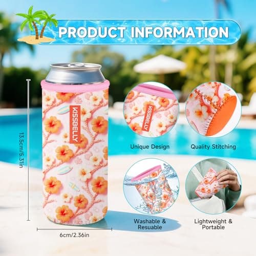 Slim Can Cooler Sleeve, Insulated Neoprene Can Sleeve Cover Reusable Can Drink Sleeve Holder for Beverages Cans Bottles BBQs Decor Party Favors - Thumbnail 2