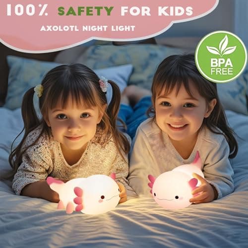 Axolotl Night Light for Kids,Cute Axolotl lamp Gifts Rechargeable light Table Lamp Bedside Lamp,LED Animal Silicone Nursery Night Lamp Cute Room Decor Night Light for Kids Girls Boys - Thumbnail 4