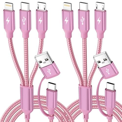 MPATIBY 6 in 1 Multi Charging Cable for Multiple Devices, Travel Cruise Essentials, Car Charger USBA/USB C Cable Phone Charger Cord for iPhone17-12, Galaxy S26/Android/iPad and More (2Packs, 5FT)