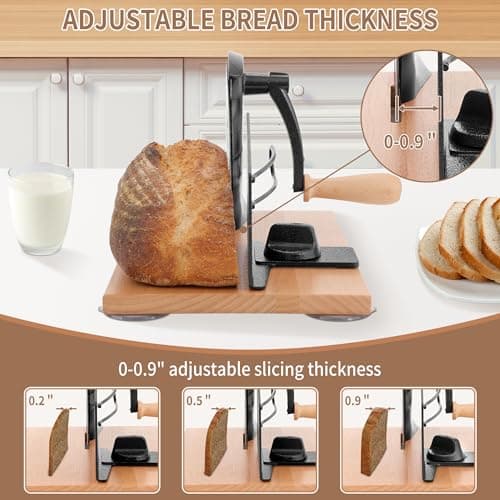 CAWIU Manual Bread Slicer with Hand Crank- Adjustable Thickness Bread Cutter for Even Slices, Perfect for Homemade Sourdough, Sandwich, and More, Black - Thumbnail 2