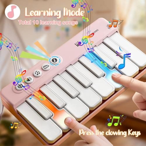Kids Mini Piano Toy - Portable 15-Key Keyboard with Rainbow Lights, Toddlers Musical Instrument Learning Toys Birthday Gift for Ages 2-6 Boys & Girls (Pink) - Thumbnail 4