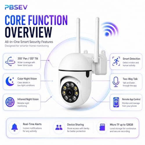 PBSEV Security Camera Indoor 1080P Wired, Pan/Tilt Control, Two-Way Audio, Clear Night Vision, Easy Setup, SD/Cloud Storage, WiFi Home Camera for Baby, Pet, Bedroom & Living Room Monitoring - Thumbnail 2