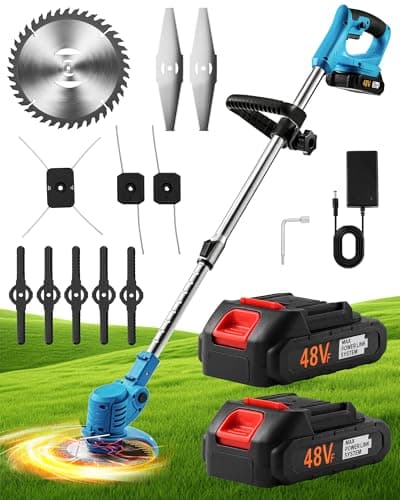 Blue Cordless Weed Wacker & String Trimmer, 48V Battery-Powered Lawn Edger and Grass Trimmer, Electric Weed Eater with Charger, Lightweight for Lawn Care and Garden Maintenance - Image 1