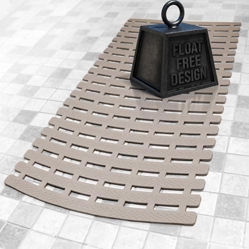 SlipX Solutions Weighted Non Slip Bath Mat for Textured Tub & Shower Surfaces, Patent Pending, Anti Slip Bathtub Safety Without Suction Cups, Doesn’t Float, Works on Tile & Stone 31” x 15”, Tan - Image 1