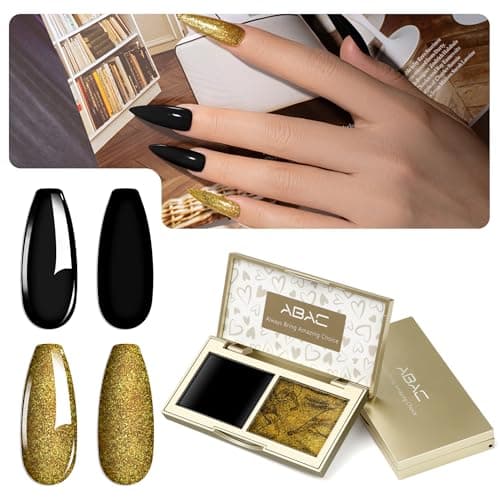 Solid Gel Nail Polish Set,Ombre Pat Painting Gel & Nail Art,6G Full-size 2 Colors Black & Glitter Dark Gold Soak Off UV Gel Polish kit Manicure Salon DIY Design at Home Gift for Woman - Image 1