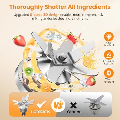 LAMPICK Blenders for Kitchen, 2000W Blender for Smoothies 35000 RPM Professional Grade High-Speed Smothie Blender with 68oz Pitcher & 27oz To-Go Cup for Smoothies, Ice, and Frozen Fruit - Thumbnail 2