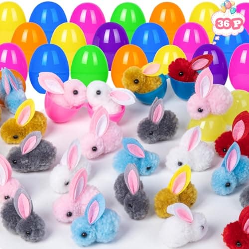 Aurdox 36 Pack Easter Egg Fillers Plush Bunny Toys, Mini Stuffed Animal Eggs for Kids Easter Basket Stuffers, Colorful Bunny for Toddler Teens Boys Girls Easter Party Favors & Egg Hunt Surprises