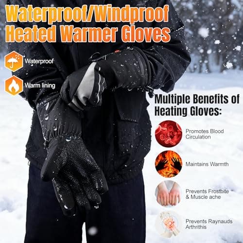 Starines Heated Gloves for Men Women 7.4V Battery Rechargeable Electric Heating Work Gloves Touchscreen Waterproof Hand Warmer for Christmas Winter Outdoor Ski Motorcycle Hiking Camping Hunting Gifts - Thumbnail 6