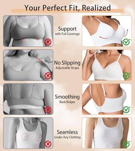 ZYQEXA Womens Deep V Bras Wireless Comfortable Bra Supportive No Underwire Bras Tshirt Push Up Bralettes Seamless Bra, White, XL - Thumbnail 4
