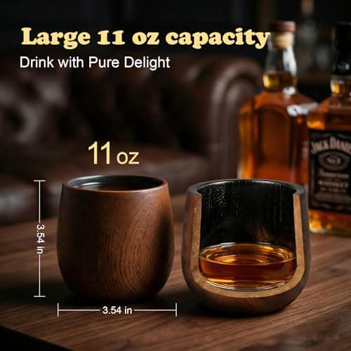 Shugahn Charred Wooden Whiskey Glasses 2-Pack | Handcrafted Old Fashioned Tumbler | Premium Gift for Men & Whiskey Lovers - Thumbnail 6