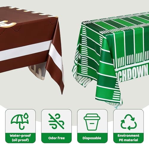Accevo Football Party Decorations Disposable Tablecloth Plastic Touchdown Table Cover, Game Day Theme Table Cloth, Perfect for Football Birthday Party Supplies 54 X 108Inch, 2 Pack - Thumbnail 3