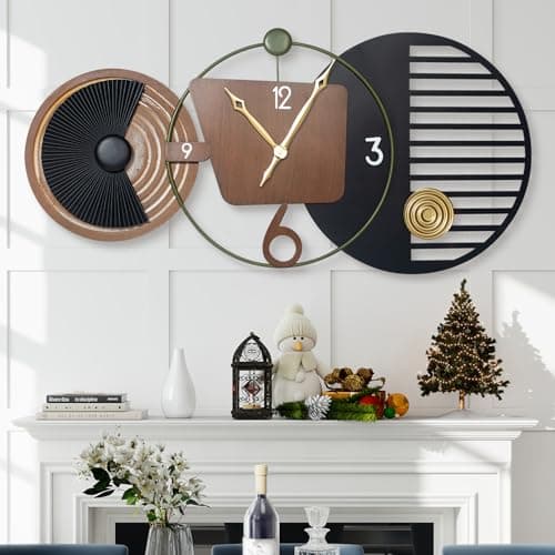 Tiuposr 41x20 Inch Modern Wall Clocks, Large Round Decorative Clock, Silent Non-Ticking Battery Operated Timepiece for Living Room, Bedroom, Office, Entryway - Image 1