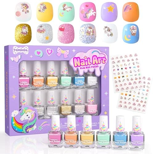 Tomons Nail Polish Set for Kids , 12 Colors Non-Toxic Water-Based Quick-Dry & Peel-Off DIY Nail Art Kit for Girls Ages 6+, Gifts for Halloween, Christmas, Birthday or Parties - Image 1