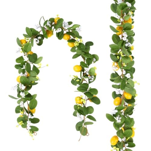 U'Artlines 2Pcs Total 11 Ft Artificial Lemon Garland Spring Summer Faux Fruit Vine Garlands with Greenery for Door Wall Mantle Wedding Party Table Decorations - Image 1