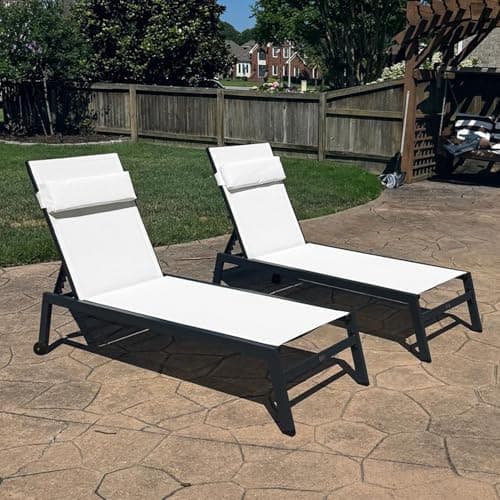 PURPLE LEAF Outdoor Lounge Chair Set of 3 Patio Chaise Pool Lounger Aluminum Frame with Side Table and Wheels for Outside Sunbathing Tanning Recliner Including Pillows White - Image 1