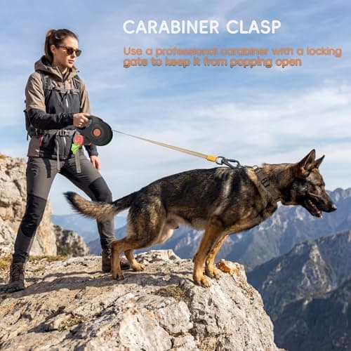 Retractable Dog Leash 10FT for Small & Medium Dogs, Sturdy Heavy-Duty Nylon Tape with Secure Locking Carabiner & Poop Bag Holder, Smooth One-Hand Control, Anti-Slip Handle, Tangle-Free Design (Black) - Thumbnail 4