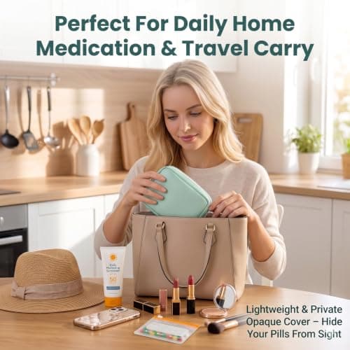 NeLiangIA Mint Green Weekly Pill Organizer, Waterproof Travel Medicine Organizer with 7 Color Pouches, Pastilleros para Medicamentos, Portable Travel Pill Organizer for Daily & Trip Use - Thumbnail 6