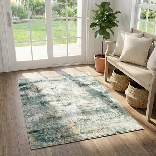 Cnythlis 3'x5' Abstract Distressed Area Rug, Washabele Rugs Modern Contemporary, Soft Low-Pile Carpet for Living Room, Bedroom, Dining Room, Office | Stain-Resistant & Non-Slip, Sage Green - Image 1