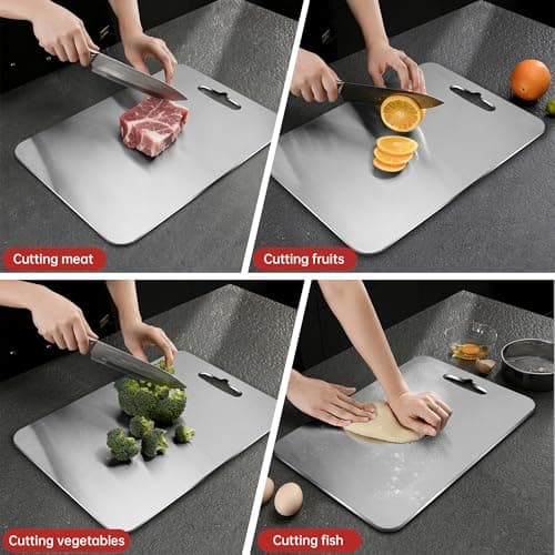 Titanium Cutting Board - 100% Pure Titanium Cutting Boards for Kitchen Double Sided Non Toxic Titanware for Meat/Vegetables, Hygiene Durable Dishwasher Safe Metal Chopping Board Large - Thumbnail 3