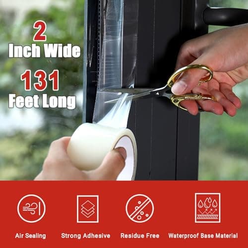 Dstorelhp 2Inch x 131FT Weather Stripping Tape, Transparent Window AC Insulation Tape, Window Air Conditioner Insulation - Thumbnail 2