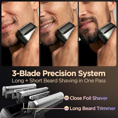 Yineel VT100 Electric Foil Shavers for Men, Pocket-Sized with Case, Mini Electric Razor for Close Face Shaver, 3 Floating Blades, IPX7 Waterproof & Travel-Friendly/Home Use, Gifts for Men - Thumbnail 2