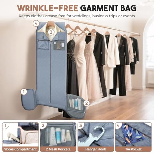 Tonyeee Garment Duffle Bags for Travel, 4ni1 Hanging Weekender Bag for Women, Convertible Carry on Garment Bag, Travel Garment Duffle Bag with Shoulder Strap, Apricot & Brown - Thumbnail 5