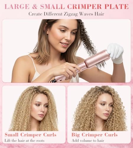 FMZ Flat Iron Hair Straightener Crimper Curler, Professional 4 in 1 Pink Hair Styling Irons for Straightening, Crimping, Curling, Fast Heating, Dual Voltage, Mini and Portable for Women Travel Home - Thumbnail 4