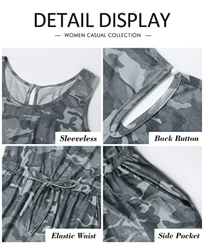 KIRUNDO Women 2026 Summer Jumpsuits Casual Sleeveless Drawstring Elastic Waist Romper Vacation Cruise Airport Travel Outfits(Camouflage-Yellow Green, Small) - Thumbnail 4