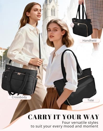 VAYOQON Puffer Tote Bag for Women, Large Quilted Handbag with Laptop Compartments, Work, College, Church & Bible Bag (Black) - Thumbnail 6