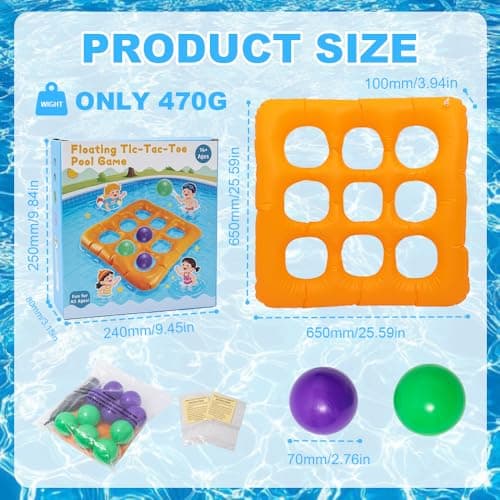 Pool Toys, Pool Tic Tac Toe Game with 10 Balls Outdoor Summer Swimming Pool Party, Beach Toys, Reusable Water Balloons Tic Tac Toe Game, for Teens Adults 2-10 Players - Thumbnail 2