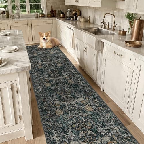 Luxcrest Green 2x8 Runner Rug: Vintage Floral Washable Rugs for Entryway Hallway Bedside Kitchen Indoor - Soft Non-Slip Stain Resistant Low Pile Carpet - Dark Green - Image 1