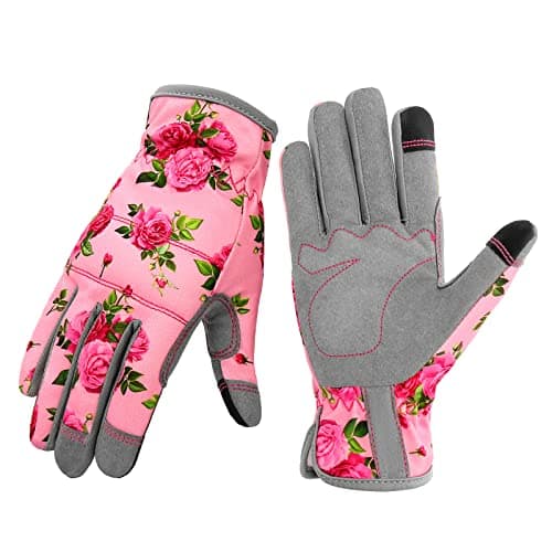 YRTSH Leather Gardening Gloves for Women, Flexible Breathable Garden Gloves,Thorn Proof Working Gloves for Weeding, Digging and Pruning, Medium, Pink - Image 1