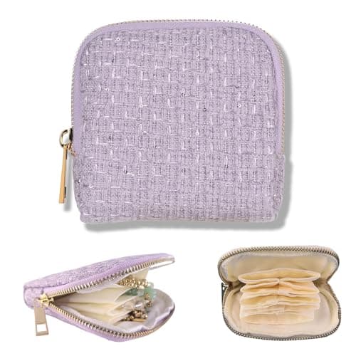 Zeelooroo Small Travel Jewelry Case, Soft Tweed Organizer Pouch for Bangle, Bracelets, large Earrings, Beaded necklace, Anti-Scratch & Portable Jewelry Bag Holder for Travel & Everyday Use (lavender) - Image 1