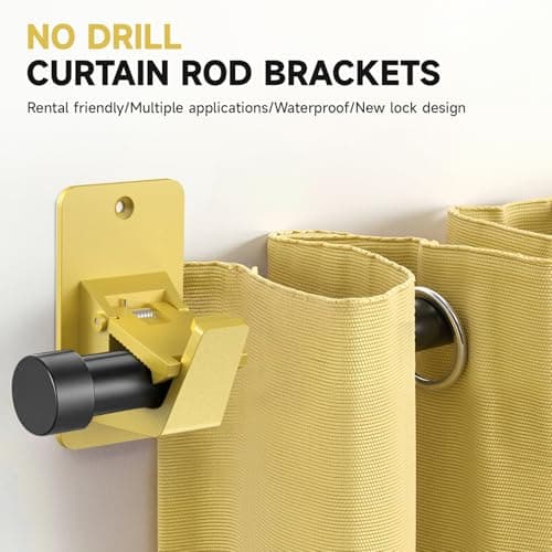Universal Curtain Rod Holders, No Drill Curtain Rod Brackets, Self Adhesive Curtain Rod Brackets Up to 30 LB, Nail Free Curtain Rod Hooks for Bathroom, Bedroom, Livingroom, Kitchen (8PC, Gold) - Thumbnail 3