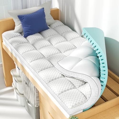 BEDELITE Dorm Room Essentials, Dual Layer 5 Inch Twin XL Memory Foam Mattress Topper for College Students Back to School, 3 Inch Pillow Top Mattress Pad and 2 Inch Cooling Gel Foam (White)