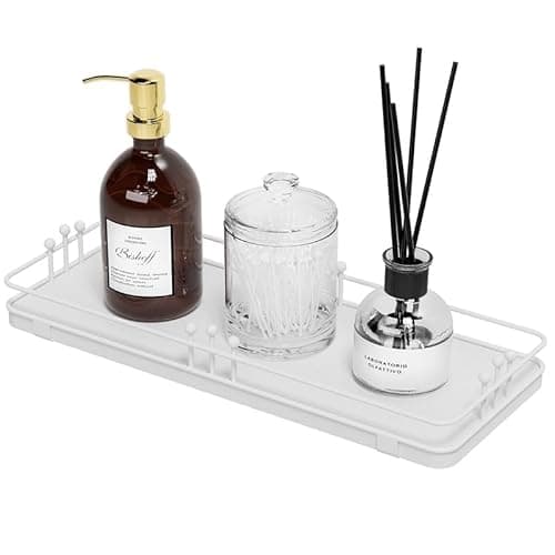 Pursura Bathroom Vanity Tray for Countertop Toiletries Perfume Makeup Soap Dispenser Toilet Tank, Kitchen Tray for Salt Spice, Decor Tray for Candle Nightstand Coffee 11.3”x 4.4” White - Image 1