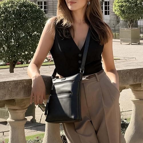 Kiss Sea Womens Crossbody Purse Leather Casual Travel Cross Body Bags with Adjustable Strap Black - Thumbnail 2