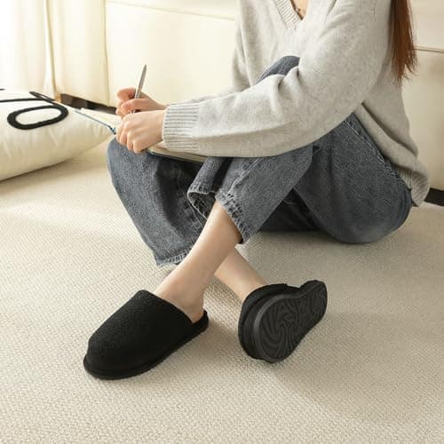 Parlovable Women's Memory Foam House Slippers - Polar Fleece Lining Non-Slip Indoor Shoes Black 9-10 - Thumbnail 3