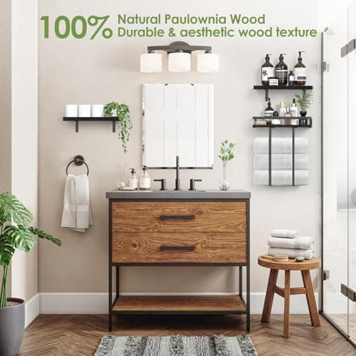 Towel Racks for Bathroom-Wall Mounted Floating Shelves for Wall Bathroom Bedroom Kitchen Living Room, Hanging Book Shelves Decor Bathroom Organizer, 16 inch Solid Wood, (Black, Set of 3, 16in) - Thumbnail 3