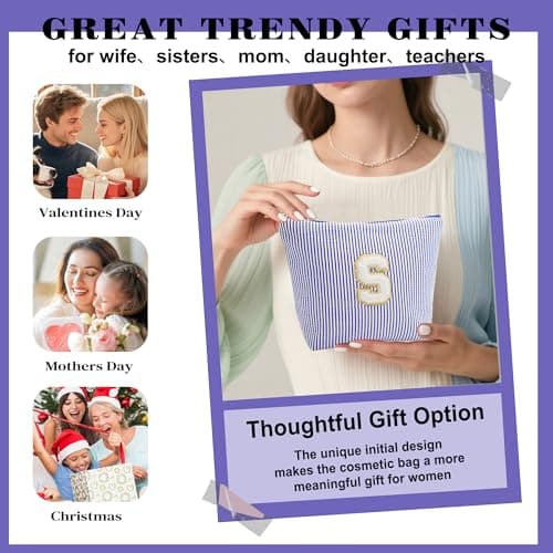 Fohufo Travel Toiletry Bag Set for Women - Travel Essentials, Initial Travel Makeup Bag Organizer Small Cosmetic Bag for Purse Blue Stuff Gifts for Women Mom Girlfriend Teacher, Blue Letter K - Thumbnail 4