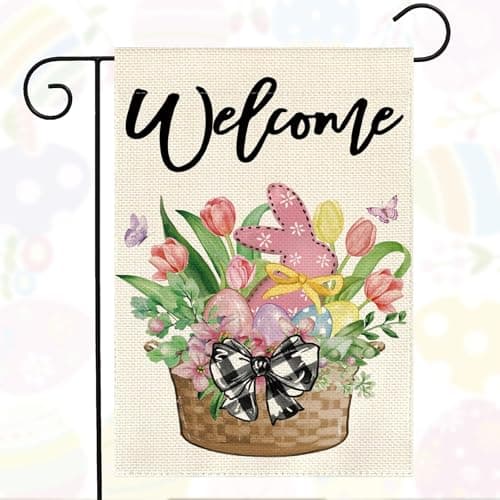 Oeyliz Easter Garden Flag 12x18 Inch Easter Eggs Bunny Double Sided Outside Garden Flag Holiday Welcome Yard Porch Flag Decor Outdoor Flag - Image 1