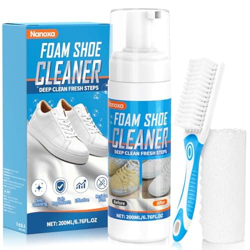 Nanoxa Shoe Cleaner, 6.76 oz Sneaker Cleaner with Brush & Towel, Foam Shoe Cleaning Kit Removes Dirt and Stains for White Shoes, Leather, Boots, Canvas, Fabric Shoes and More - Image 1