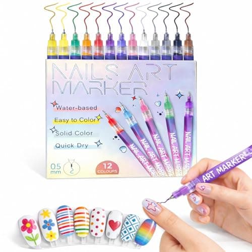 12 Colors Nail Art Pens Set, 0.5mm Fine Tip Nail Polish Markers, Quick Dry Waterproof Acrylic Paint Pens for Gel Design Abstract Lines Doodle, Mistake-Proof DIY Manicure Kit Beginners Teens Women - Image 1