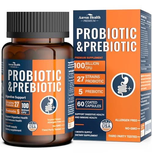 Anven Health 100 Billion Probiotics for Men and Women 27 Strains 5 Organic Prebiotics for Gut Digestive & Immune Health, Supports Diarrhea Gas Bloating, Non-GMO, Zero Fillers – Made in USA丨60 Caps - Image 1