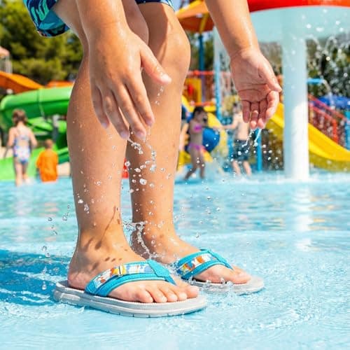 Kids Flip Flops Boys Sandals Girls Summer Beach Non Slip Outdoor & Intdoor Little/Big Boy Comfortable Fashion Lightweight Soft Bathroom Pool Swimming Shower Home House Sport Lake Blue Big Kid 6 - Thumbnail 2