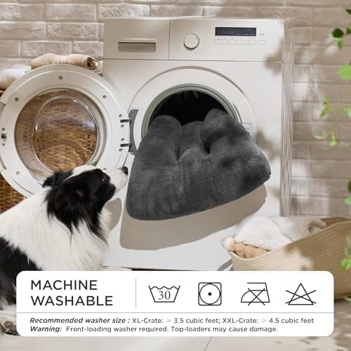 Bedsure Washable XL Dog Bed for Crate for Extra Large Dogs, Comfort Fluffy Plush Pet Pillow Bed Kennel Pad with Non-Slip Bottom, Machine Washable Pet Sleeping Mat, 41"x27", Dark Gray - Thumbnail 4