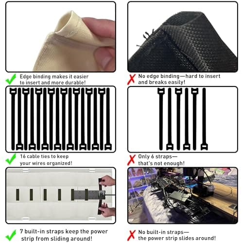 AHOMO [Upgraded] Under Desk Cable Management, 28" Cord Organizer, with Silicone Pads (No Scratch!), 16 Cable Ties, Washable PE Honeycomb Base,Fits Any Desk 0-2.1", No Stinky Cardboard!Beige28"L x 6"W - Thumbnail 6