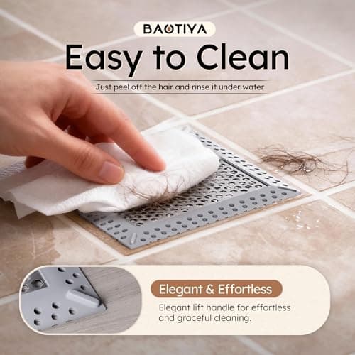 BAOTIYA Not Moving Shower Drain Hair Catcher,Effective Hair Catcher Shower Drain,Square Flat Shower Drain Cover Protector Filter,Efficient Drainage,Hair Trap Stopper (Gray, 4 inch) - Thumbnail 6