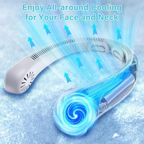 Portable Neck Fan Rechargeable, 5 Speeds, Lightweight, Long Lasting, Battery Operated All-Around Cooling Quiet Personal Fans for Travel, Camping, Birthday Valentines Day Gifts for Women Men Mom Dad - Thumbnail 4